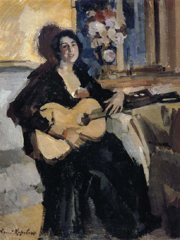 Konstantin Korovin The lady play Guitar Norge oil painting art